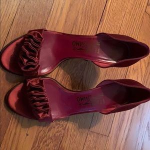 Salvatore Ferragamo Red Open-Toe Heels